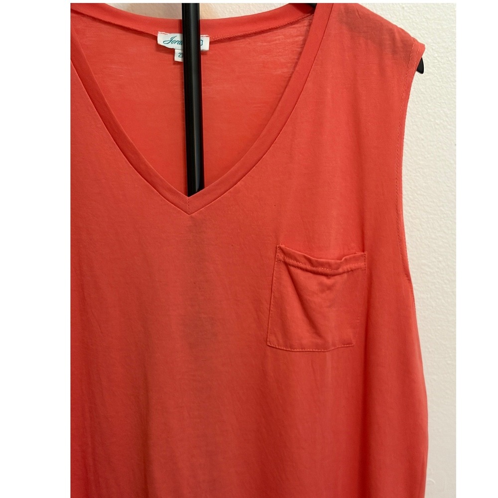 Jordann V-Neck Pocket Tank Top Coral Orange Sleeveless Shirt Womens 2XL - Picture 2 of 8